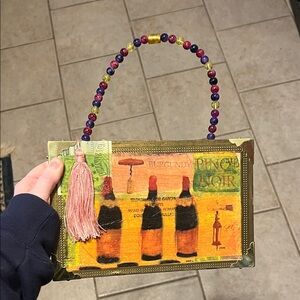 Beaded Handle Wine-Themed Clutch